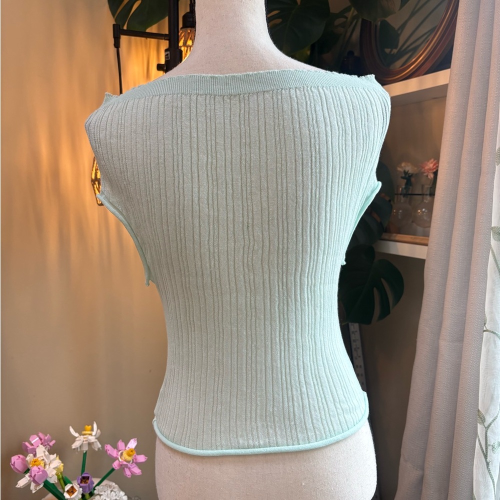 Ribbed Off-Shoulder Cap Sleeve Top - Mint - Picture 5 of 7